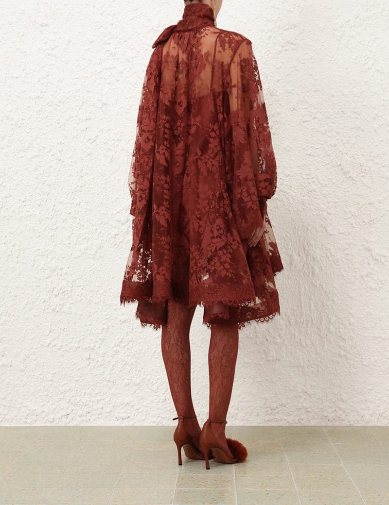 Chestnut Lace Mini Dress - Image 3