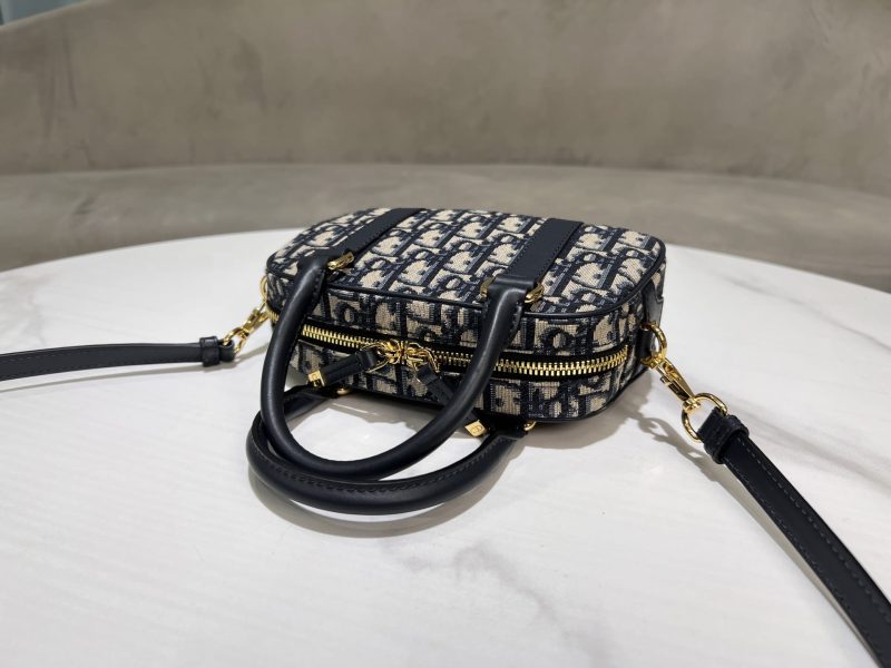 Dior Christian Dior Leather Navy D-Vide Bowling Handbag - Image 7