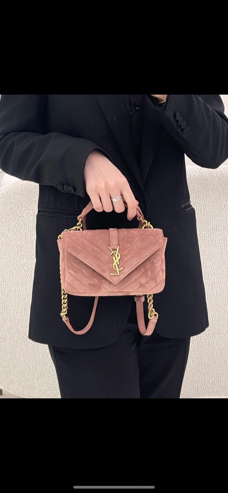 PINK YSL Mini Suede Bag - Image 6
